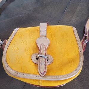 Dooney Bourke Yellow Crossbody Saddle Bag - fabric and leather